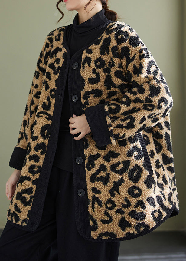 Leopard Pockets Fine Cotton Filled Faux Fur Coats Winter