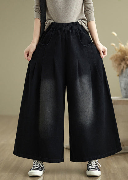 Stylish Black Oversized Denim Wide Leg Pants Summer