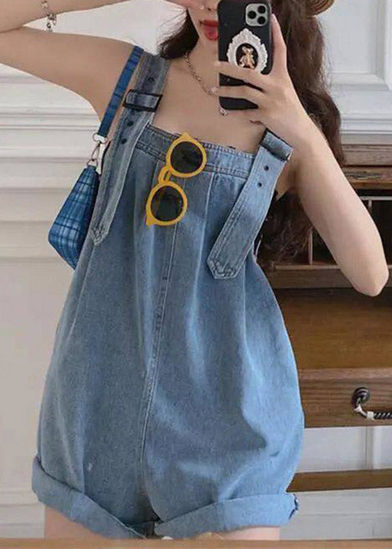 Blue Pockets Patchwork Denim Jumpsuits Summer