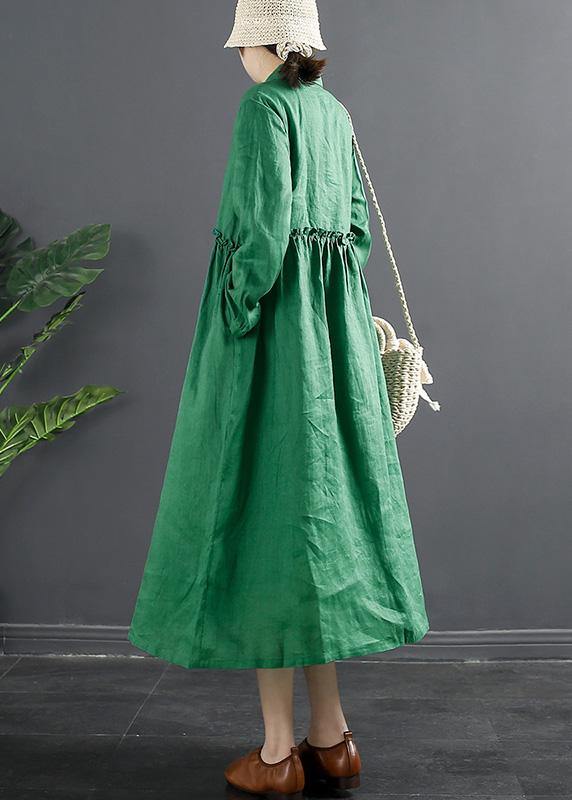 Lapel Ruffles Outfit Photography Green Maxi Dress