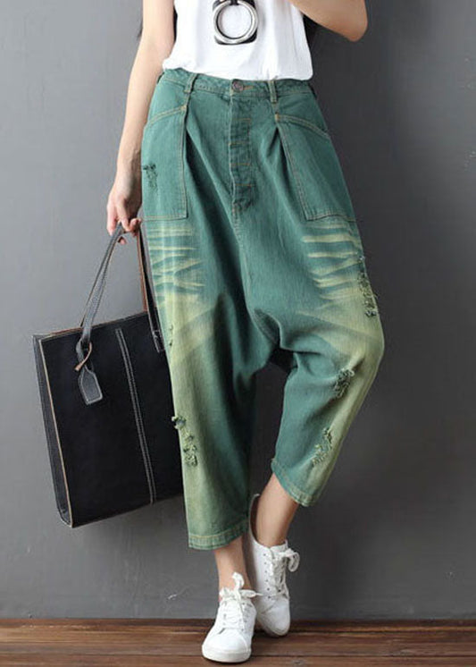 Green Pockets Hole Harem Pants Spring