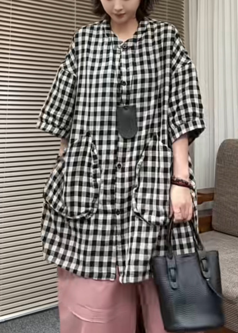 Classy Grey Oversized Plaid Wear on Both Sides Shirts Summer