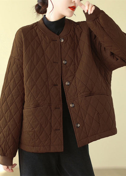 Olive Pockets Button Patchwork Fine Cotton Filled Jacket Winter