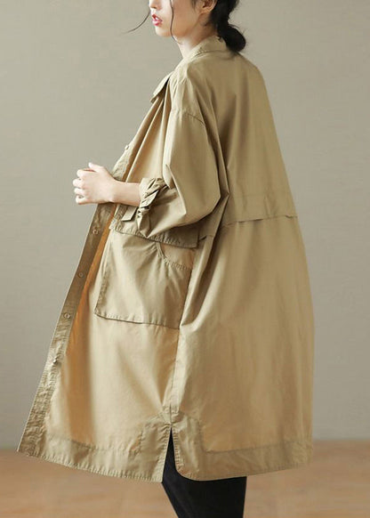 Green Oversized Big Pockets Cotton Coats Spring