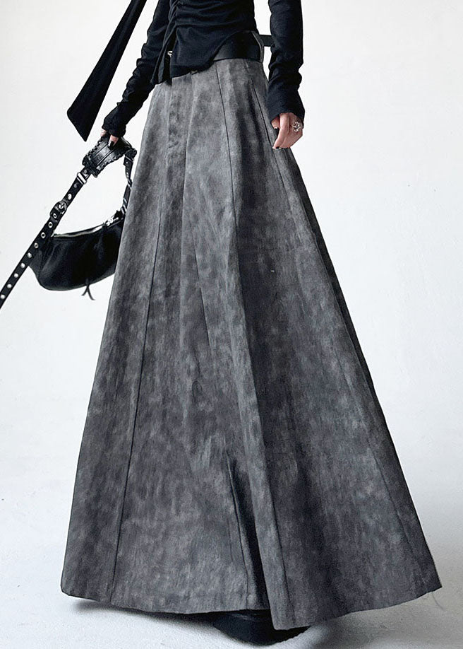 Grey Patchwork Tie Dye Pockets High Waist a Line Skirts