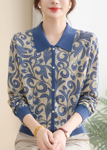 Purple Peter Pan Collar Print Knit Sweaters Fall