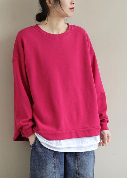 O Neck False Two Pieces Spring Work Outfits Rose Blouses