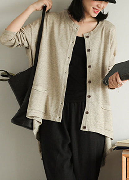 Italian Chocolate Loose Knit Button Pockets Low High Design Fall Sweater Cardigans