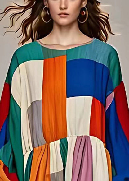 Multicolour Asymmetrical Patchwork Cotton Fishtail Dresses Fall
