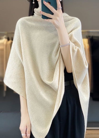 Loose Khaki Turtleneck Woolen Cape Sweaters Spring