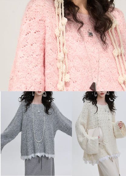 Grey Oversized Patchwork Knit Sweaters Winter