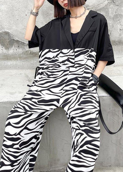 Diy White Zebra Pattern Patchwork Jumpsuit Shorts Summer