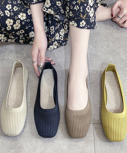Yellow Knit Cotton Fabric Flat Feet Shoes for