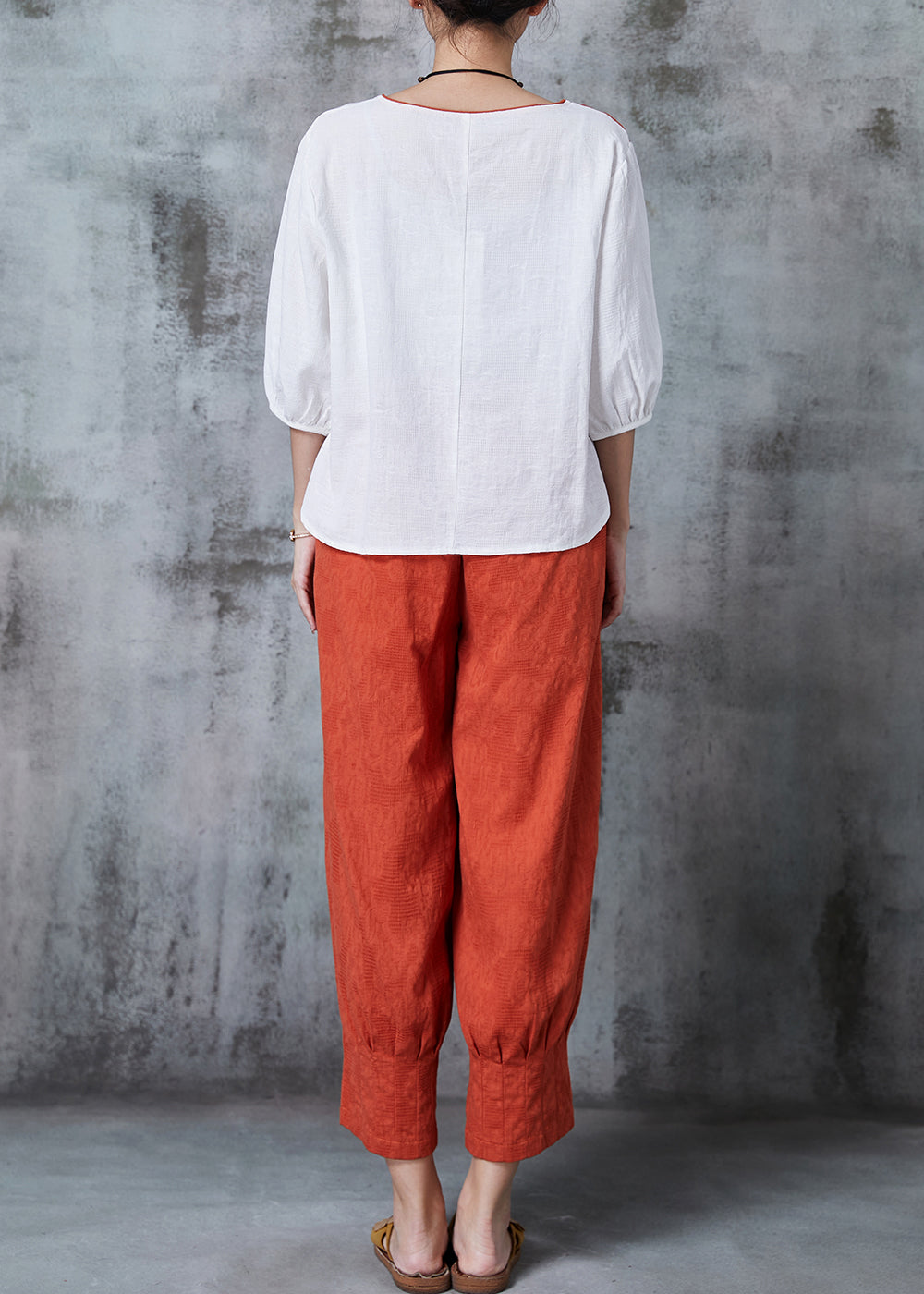 White Oriental Linen Two Piece Set Clothing Embroidered Summer