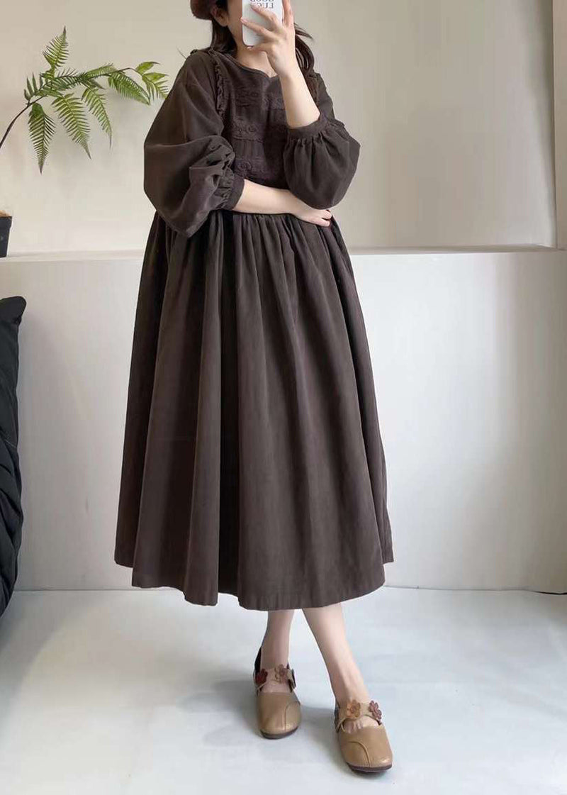 Chocolate Corduroy Dress Embroidered Exra Large Hem Spring