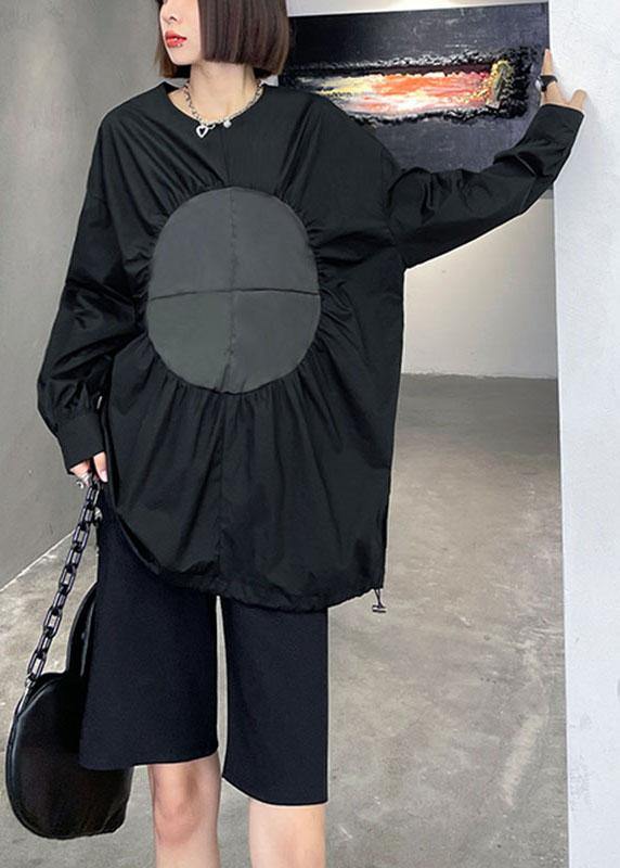Boutique Black O-neck Patchwork Button Fall Long Sleeve Blouse Top