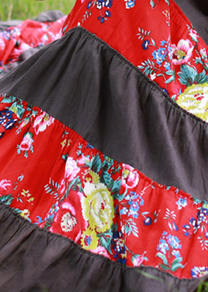 Grey O-neck Print Patchwork Vacation Dress Sleeveless