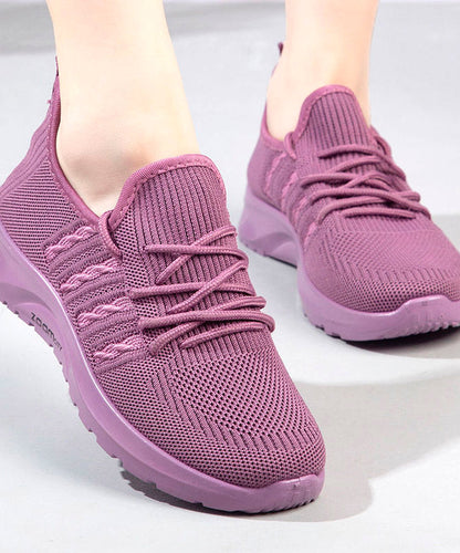 Loose Purple Lace Up Hollow Out Flat Shoes