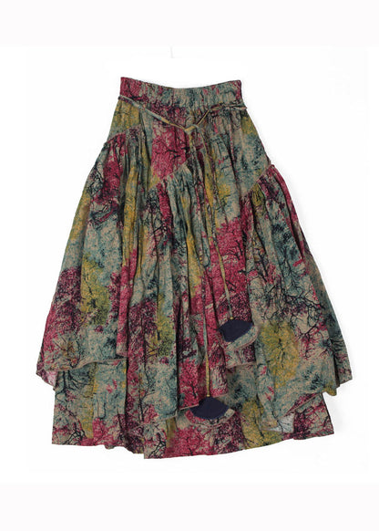 Print Wrinkled Asymmetrical Patchwork Cotton Skirts Fall