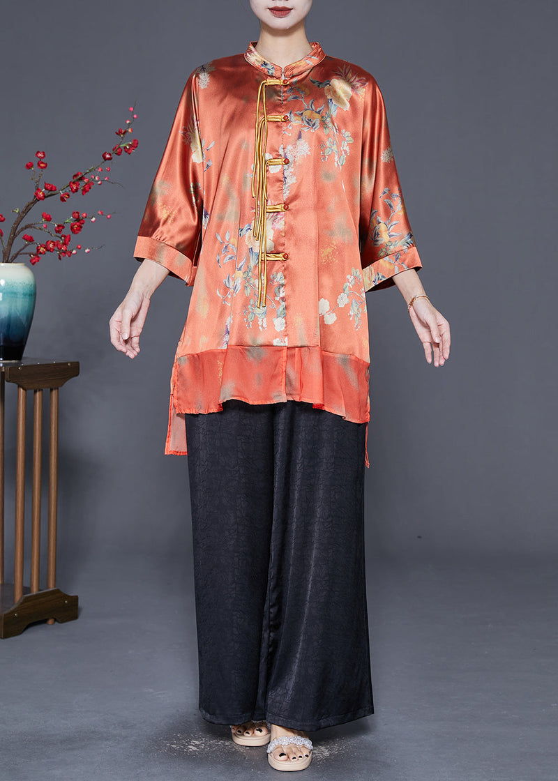 Orange Tasseled Patchwork Silk 2 Piece Outfit Fall