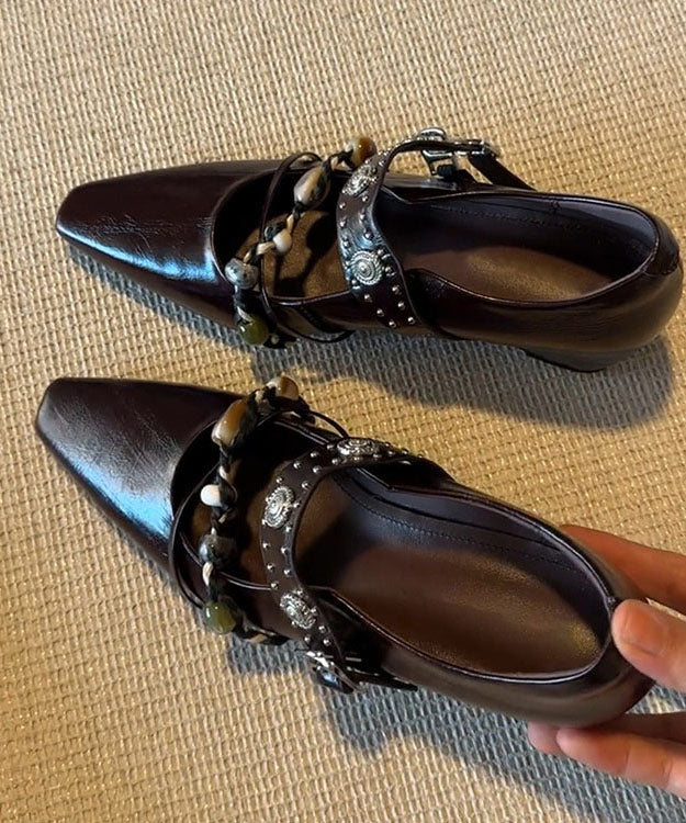 Brown Faux Leather Splicing Wedge Heels Shoes