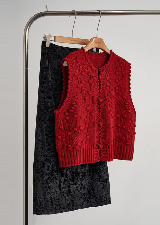 Mulberry Chinese Button Knit Vest Tops Fall