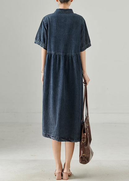 Diy Navy Peter Pan Collar Patchwork Denim Holiday Dress Summer