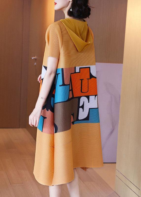 Yellow Hooded Print a Line Summer Dresses