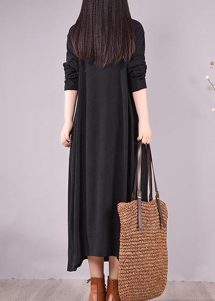 High Neck Cinched Spring Clothes Tutorials Black Embroidery Long Dresses