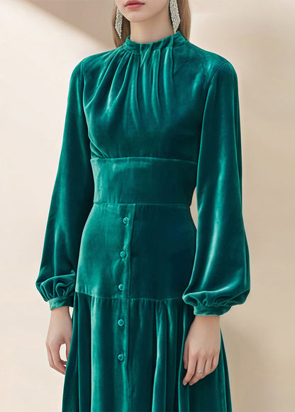 Boutique Green Patchwork Slim Fit Velour Dresses Fall