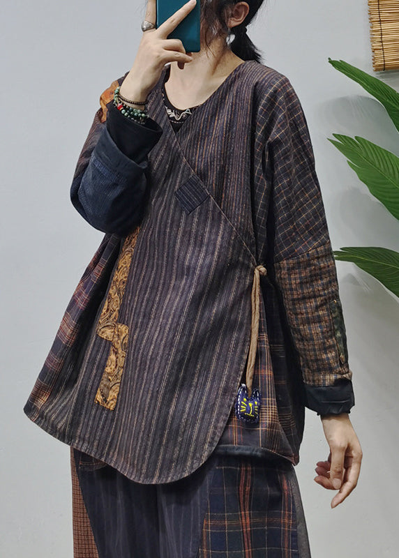 Handmade Colorblock O-neck Patchwork Original Design Coat Long Sleeve