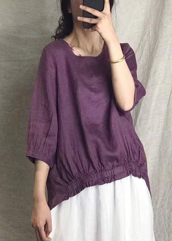 Purple Linen Shirt Tops Half Sleeve