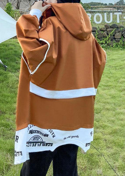Unique Caramel Pockets Button Zippered Fall Patchwork Long Sleeve Coat