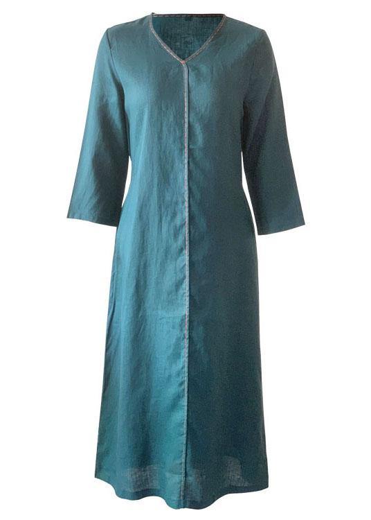 Loose Green V Necktie Waist a Line Summer Ramie Vacation Dresses