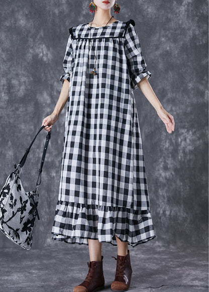 Ruffled Patchwork Plaid Cotton Ankle Dress Summer