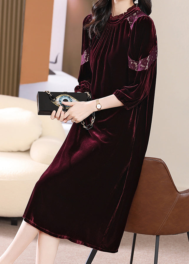 Rose Hollow Out Lace Patchwork Silk Velour Dress Bracelet Sleeve