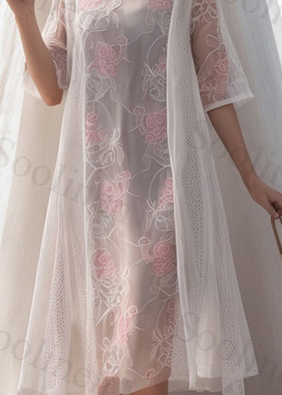Italian White O-neck Print Patchwork Silk Dresses Summer