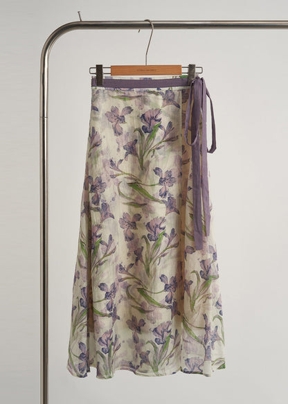 Lavender Cold Shoulder Print Tulle Two Pieces Set Summer