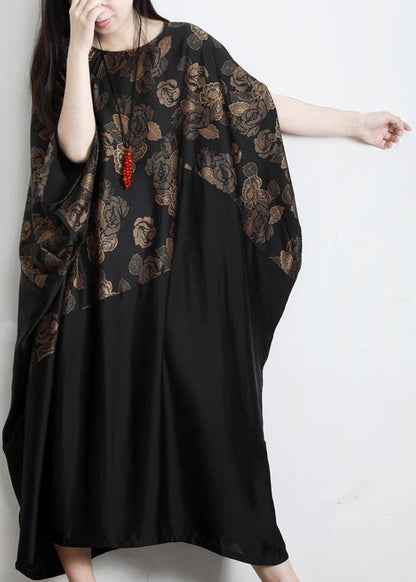 Black Print Patchwork Batwing Sleeve Party Summer Chiffon Dress