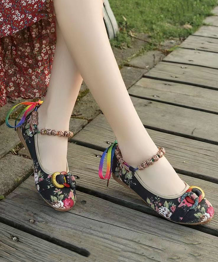 Black Cotton Fabric Splicing Flat Shoes for