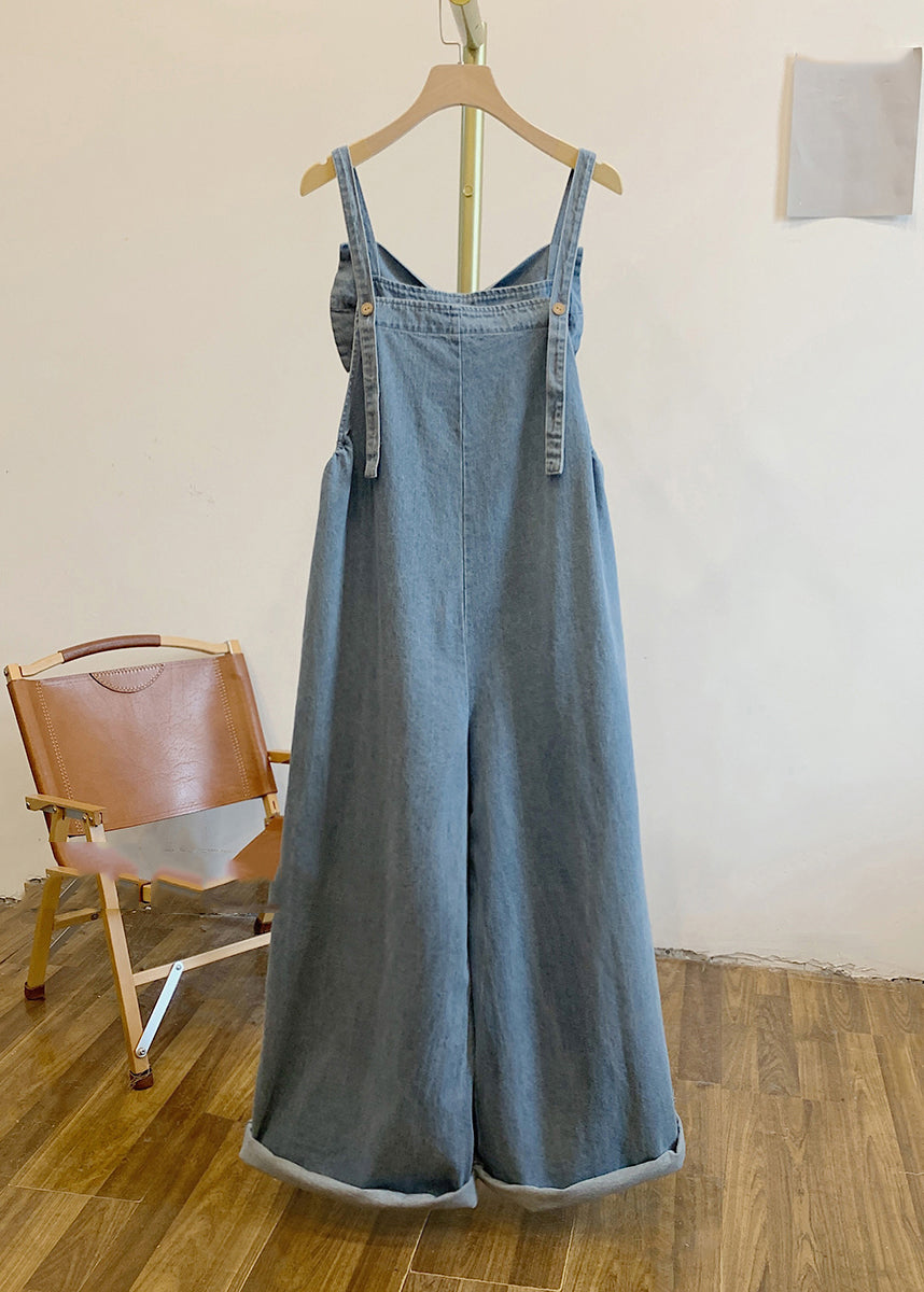 Blue Patchwork Bow Denim Jumpsuits Summer