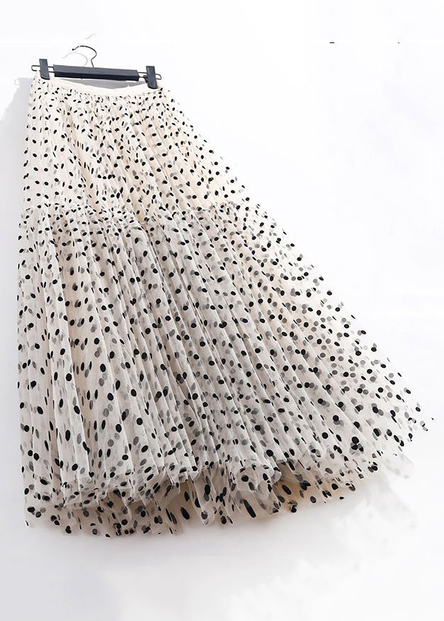New Apricot Wrinkled Dot High Waist Tulle Skirt Spring