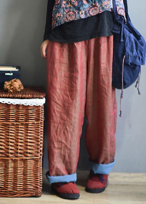 Red Linen Wide Leg Pants Trousers