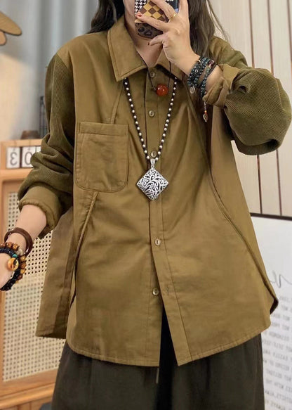 Khaki Oversized Patchwork Fine Cotton Filled Coat Outwear Spring