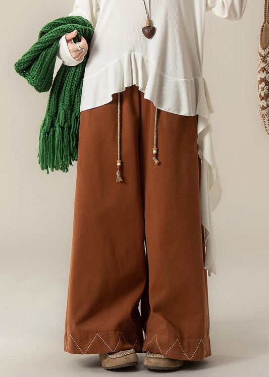 Loose Orange Drawstring Cotton Wide Leg Pants Fall