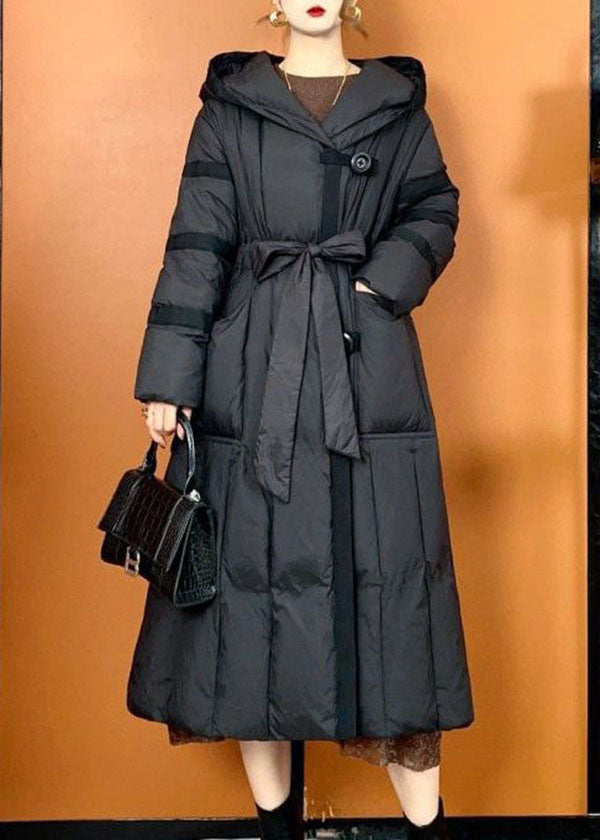 Black Hooded Oversized Pockets Duck Down Puffers Jackets Winter