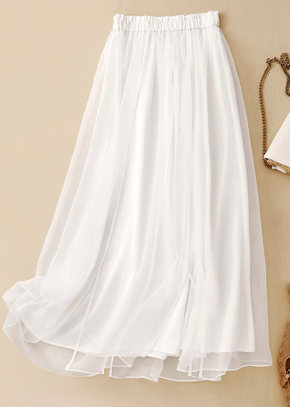 Apricot Elastic Waist Wrinkled Patchwork Tulle Skirts Summer