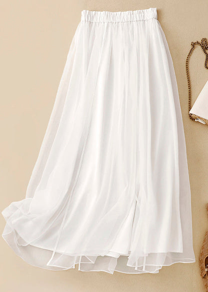 Apricot Elastic Waist Wrinkled Patchwork Tulle Skirts Summer