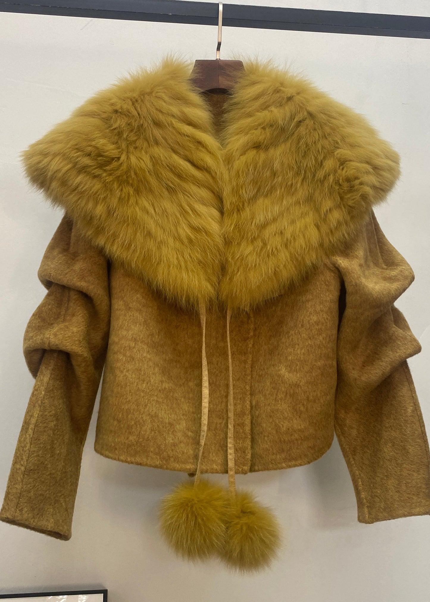 Caramel Coats and Fox Collar Cape Woolen Two Pieces Set Spring