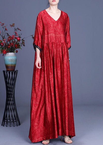 Red Print Silk Half Sleeve Summer Dresses